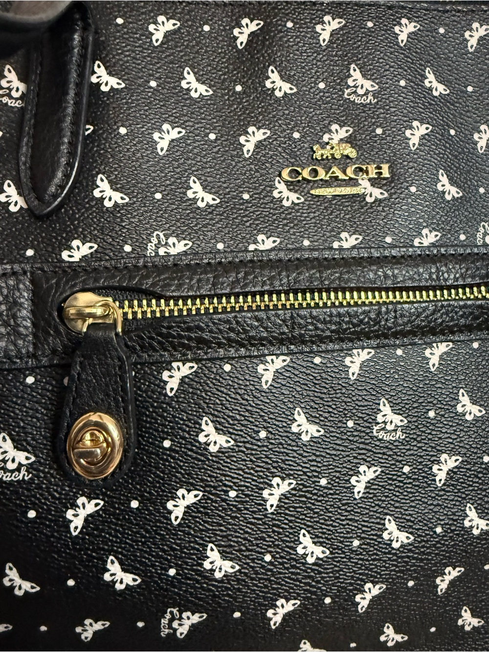 COACH Black Butterfly Print Leather Tote Bag large - Picture 3 of 13